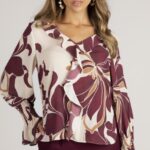 Túnica estampada com folhos e elástico nos punhos