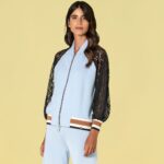 Casaco bomber com mangas em renda